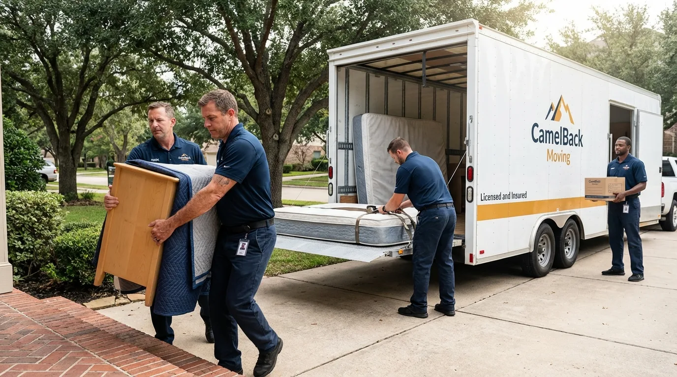 Crew loading residential truck for cross-state move from Monterey, CA