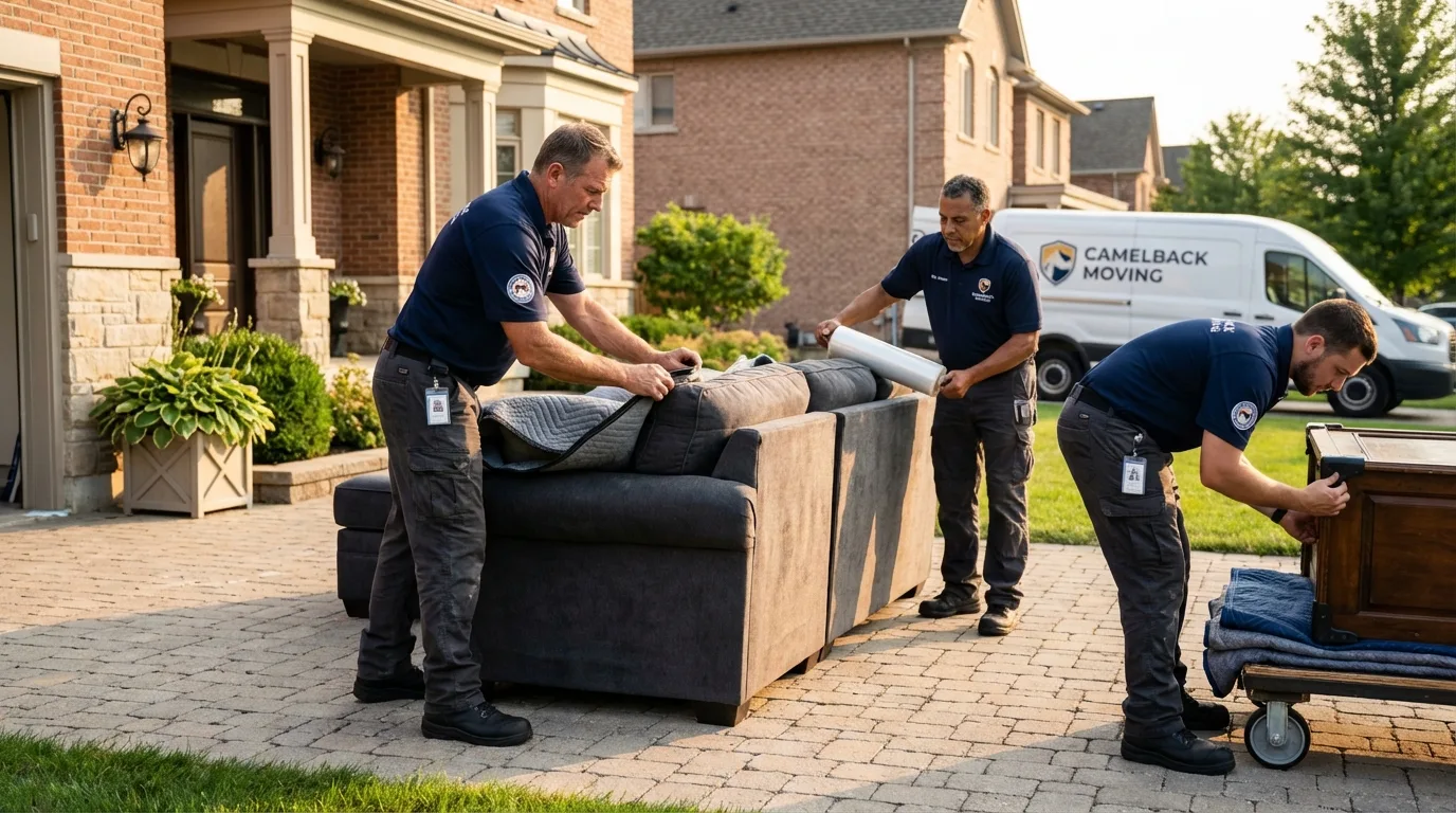 Large estate moving crew wrapping furniture in Monterey, CA