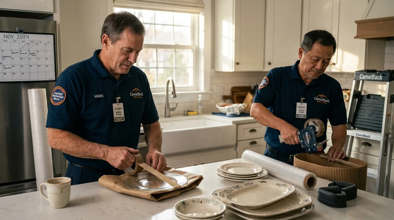 Professional crew packing kitchen dishware in Monterey, CA
